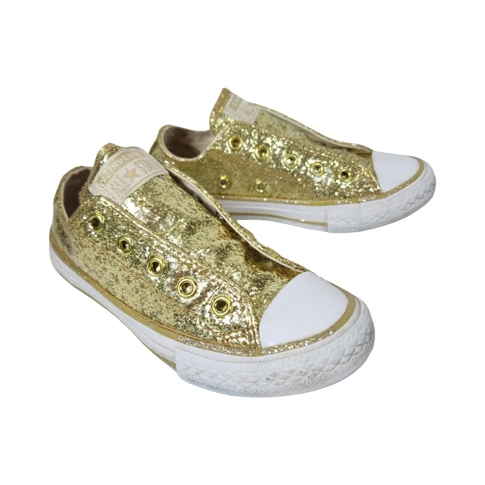 Converse Chuck Taylor All Star Gold Glitter Slip On Youth Sneakers 364687C Sz 12